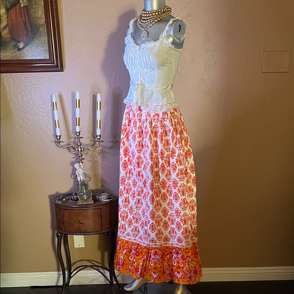 Gorgeous Tangerine Cotton Boho Maxi Skirt. SZ L - Picture 1 of 6